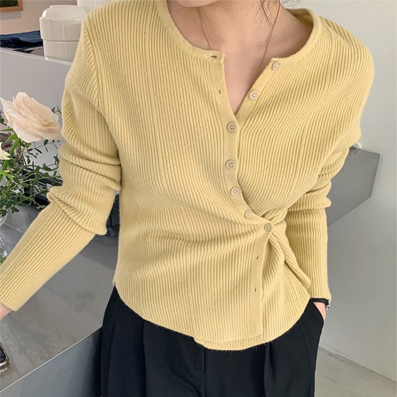 Crew Neck Simple Ribbed Knit Sweater