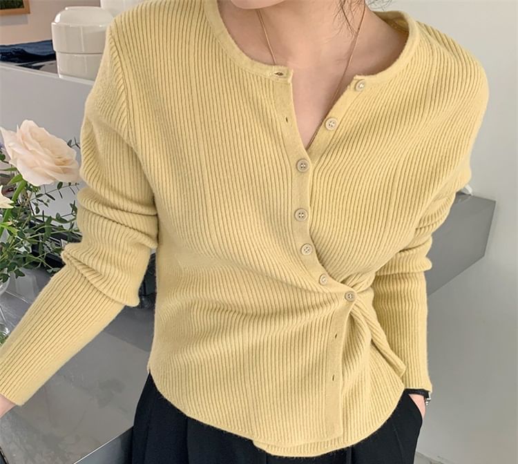 Crew Neck Simple Ribbed Knit Sweater
