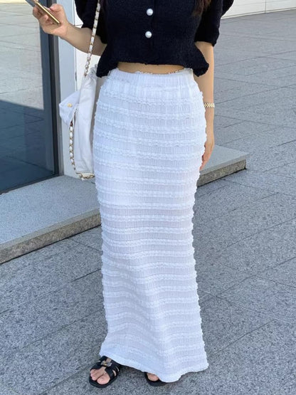 High Waist Plain Ruffle Trim Mermaid Maxi Skirt