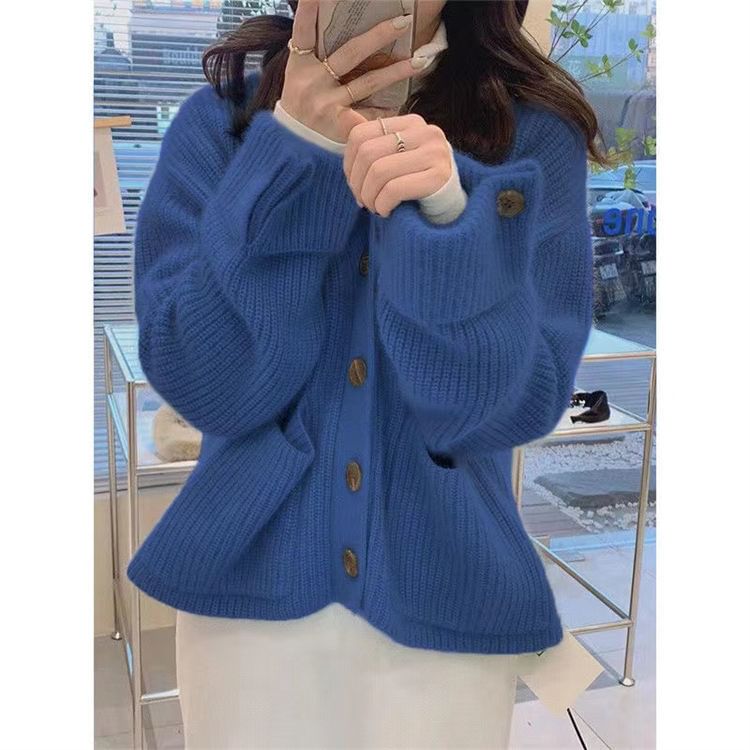 Oversized Cuff-Detail V-Neck Cardigan in 5 Colors