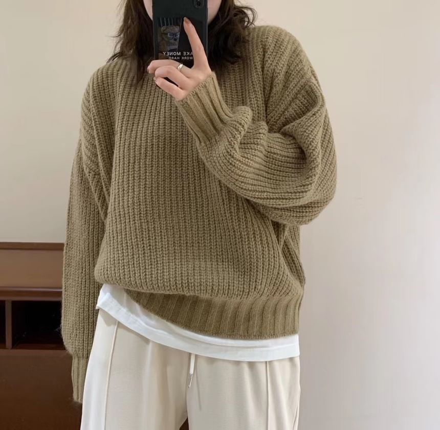 Oversized Crew-Neck Knit Sweater in 5 Colors