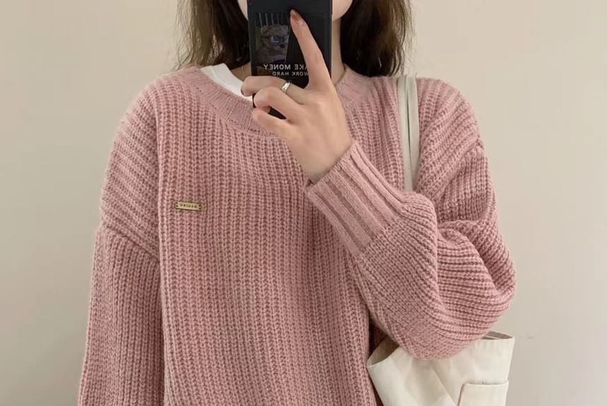 Oversized Crew-Neck Knit Sweater in 5 Colors