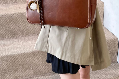 Faux Leather Plain Zip Satchel Bag