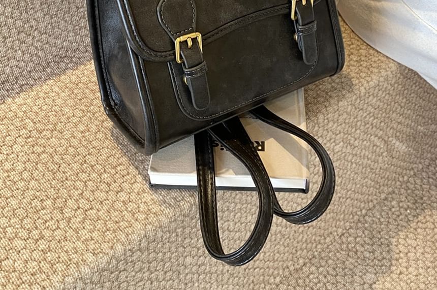 Faux Leather Plain Flap Backpack