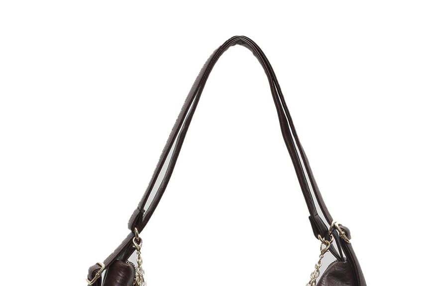 Faux Leather Plain Zip Chained Shoulder Bag