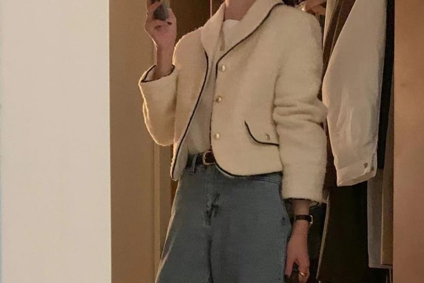 Collared Contrast Trim Tweed Button Jacket