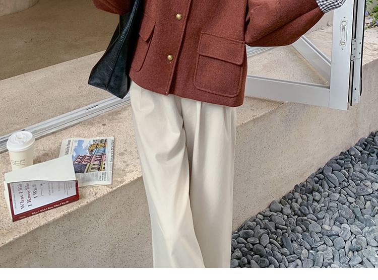 Round Neck Plain Button Jacket