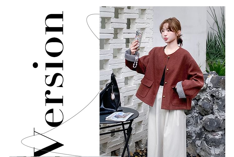 Round Neck Plain Button Jacket