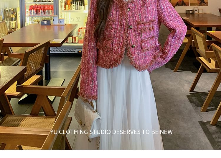 Tweed Button-Up Crop Jacket