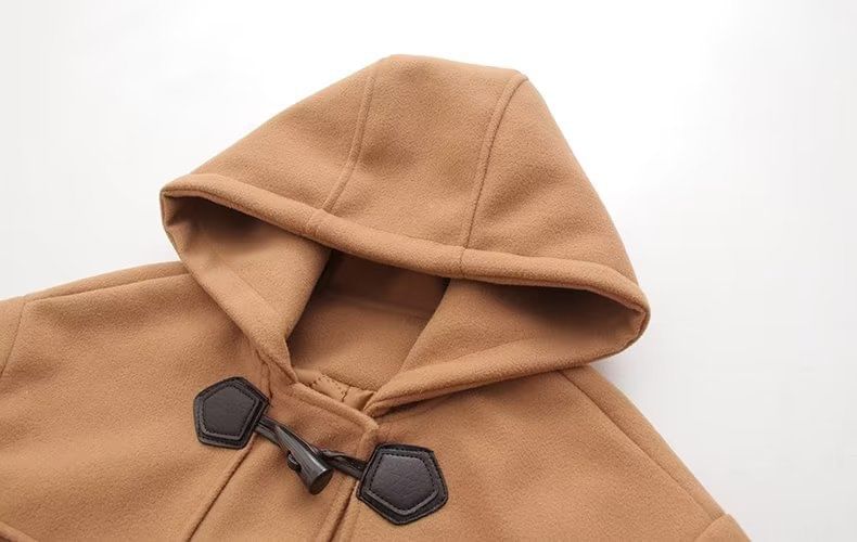 Hooded Plain Wool Toggle Long Coat