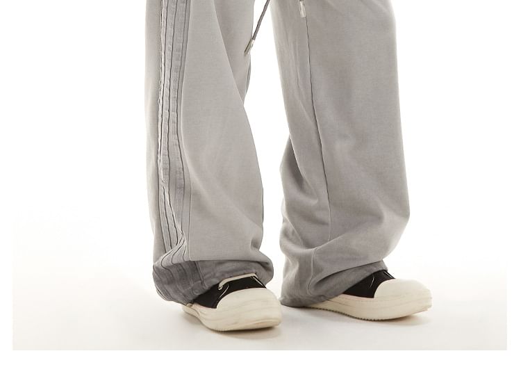 Low Waist Plain Striped Loose-Fit Wide-Leg Sweatpants