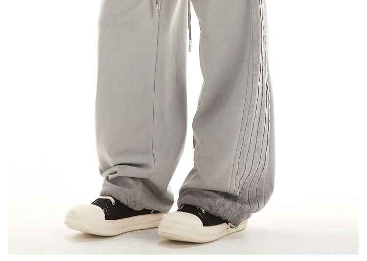 Low Waist Plain Striped Loose-Fit Wide-Leg Sweatpants