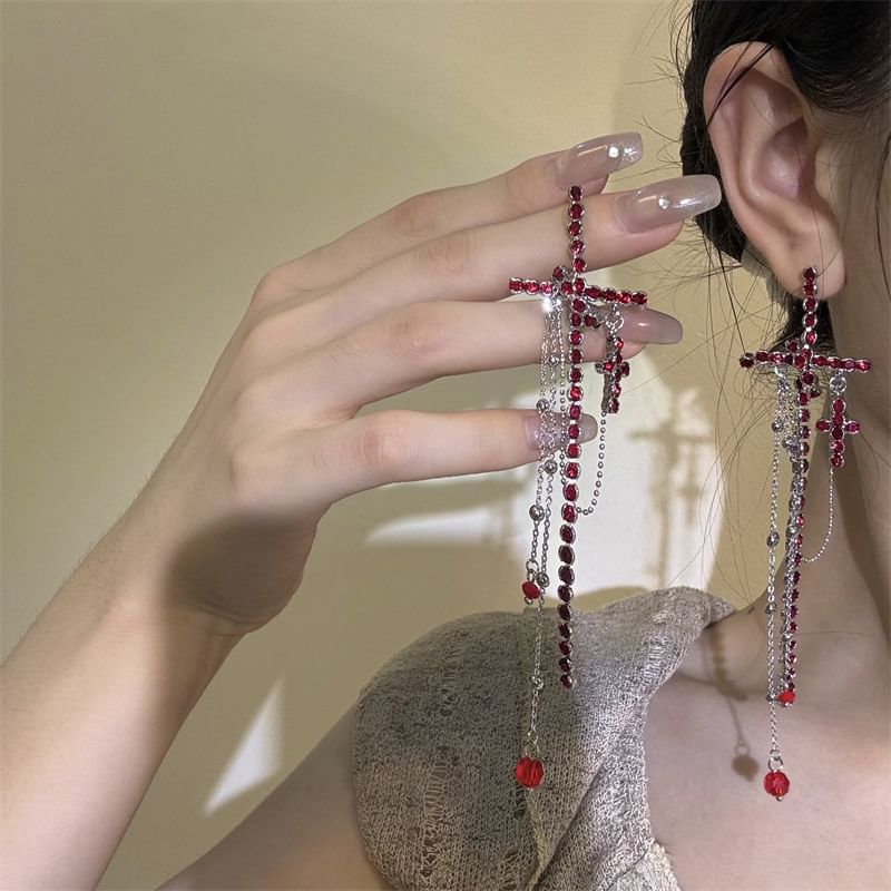 Cross Rhinestone Dangle Earring