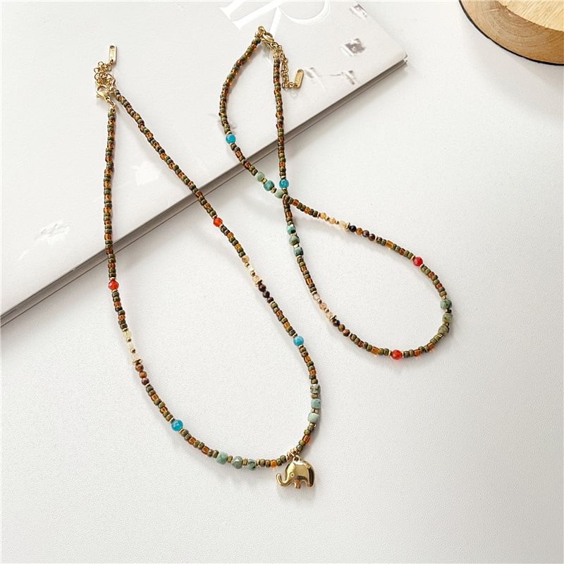 Necklace Elephant Beaded /