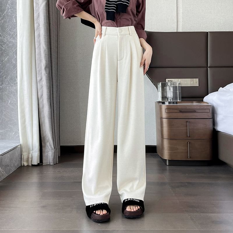 High Rise Plain Wide Leg Slacks