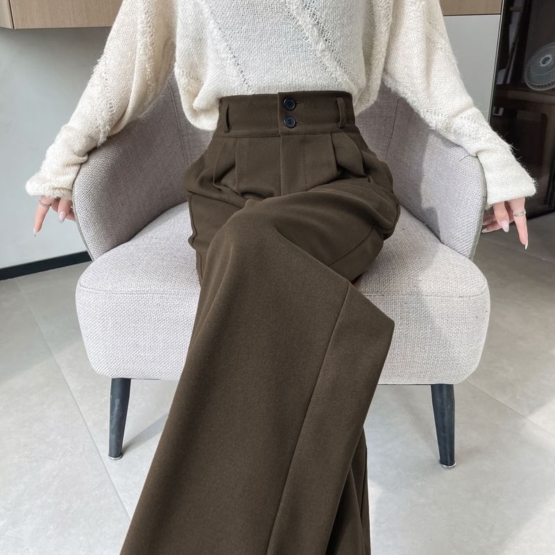 High Rise Plain Wide Leg Slacks