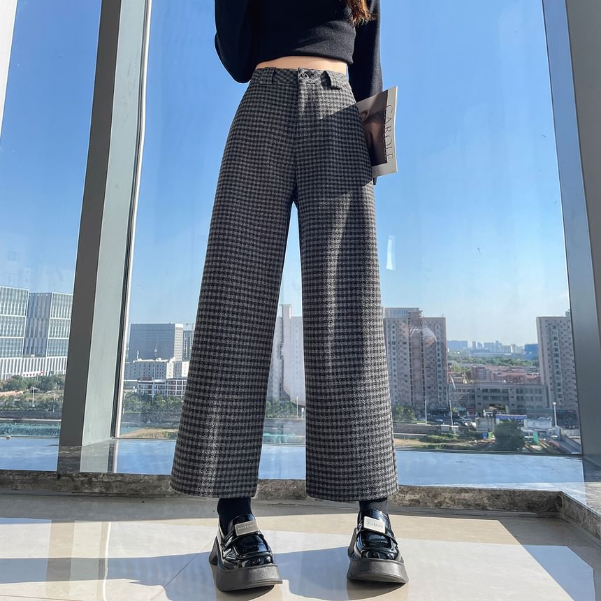 High Waist Plaid Cropped  Wide Leg Slacks