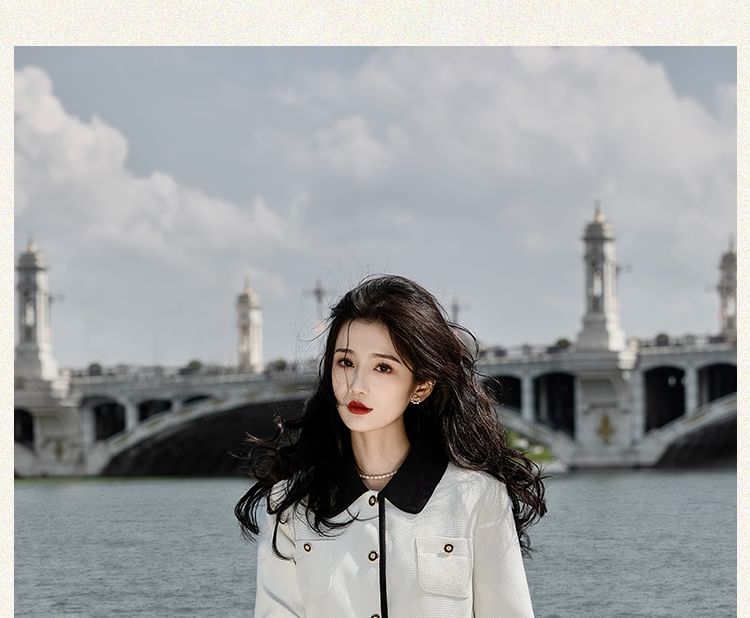 Set: Collared Button-Up Tweed Jacket + High Rise Maxi A-Line Skirt