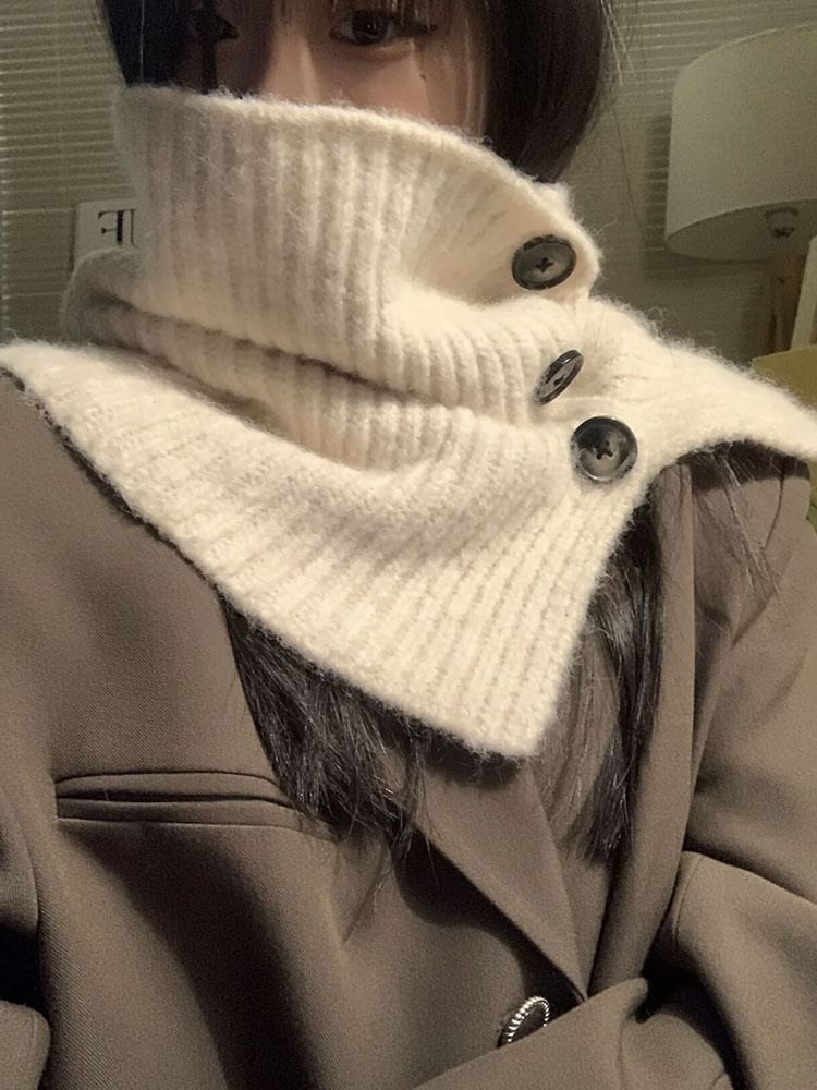 Ribbed Knit Button Snood Plain / Plaid Scarf