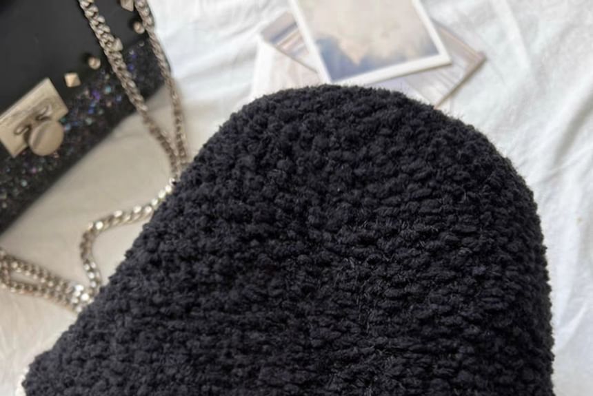 / Trim Contrast Plain Ear Knit Hat Bucket