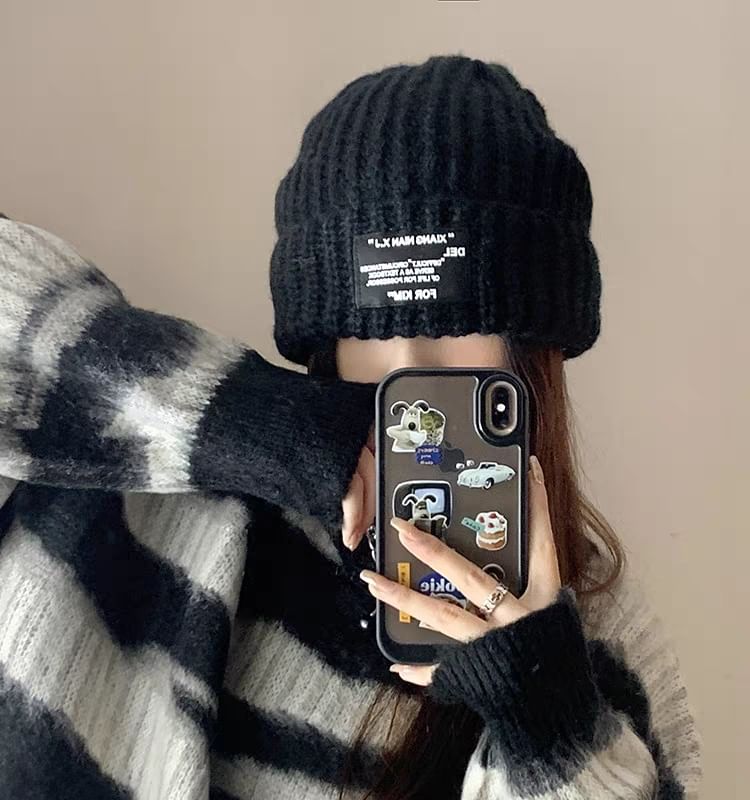 Beanie Applique Knit Ribbed