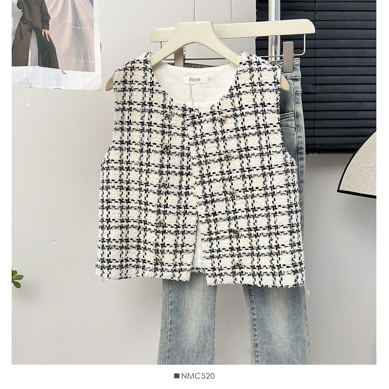 Double-Breasted Tweed Vest