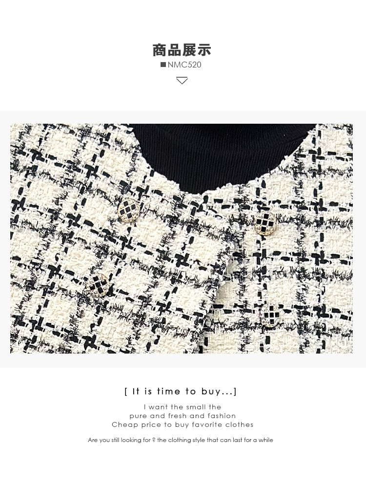 Double-Breasted Tweed Vest / Pleated A-Line Dress