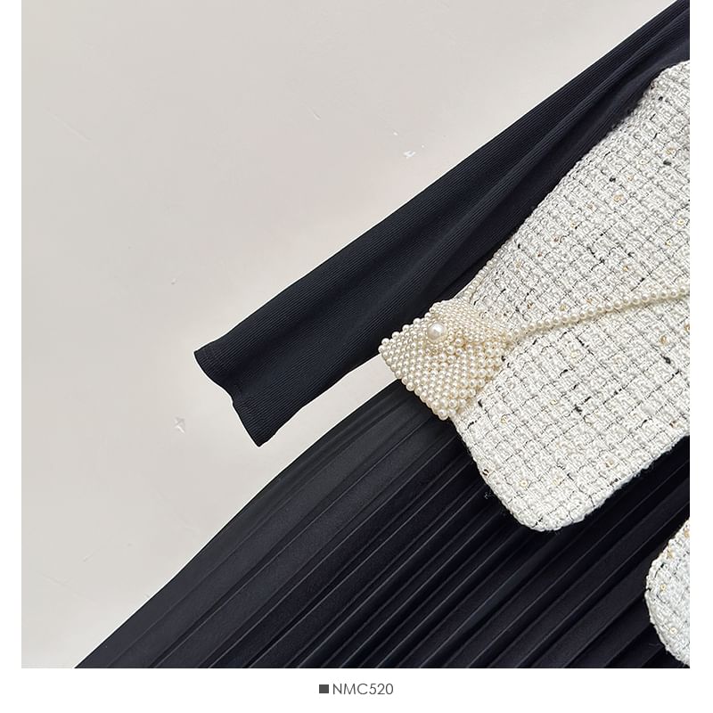 Tweed Vest / Pleated A-Line Dress