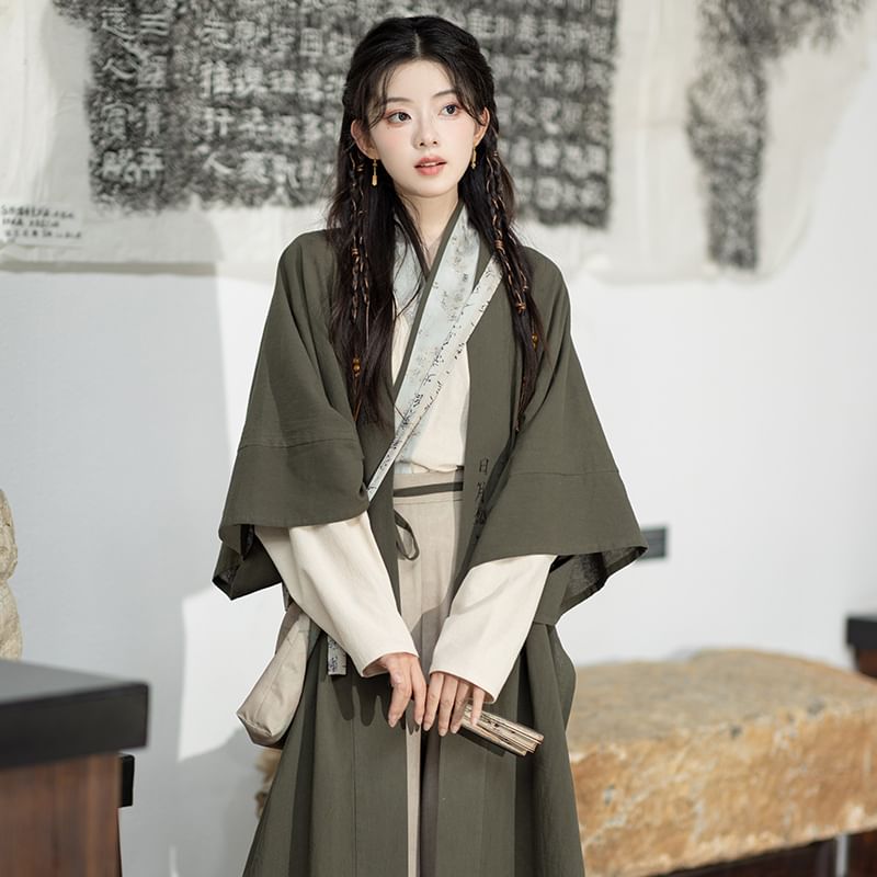 Hanfu Open Front Jacket / Open Front Top / Wide Leg Pants / Crossbody Bag / Set