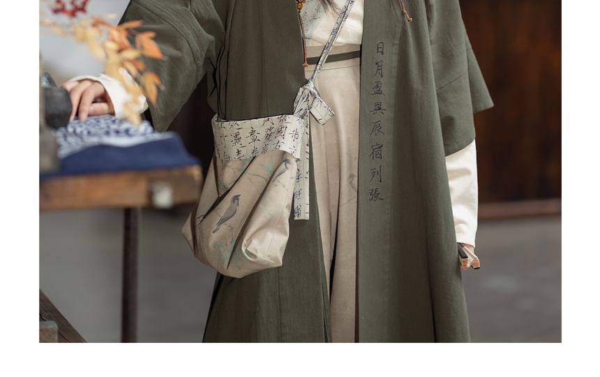 Hanfu Open Front Jacket / Open Front Top / Wide Leg Pants / Crossbody Bag / Set