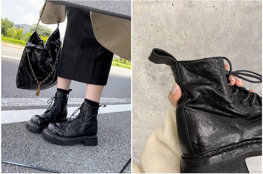 Boots Genuine Platform Lace-Up Short Plain Leather