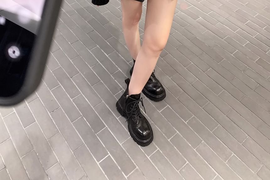 Boots Genuine Platform Lace-Up Short Plain Leather