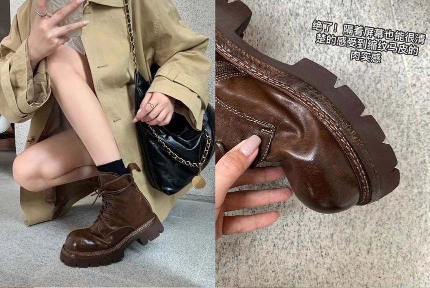 Boots Genuine Platform Lace-Up Short Plain Leather