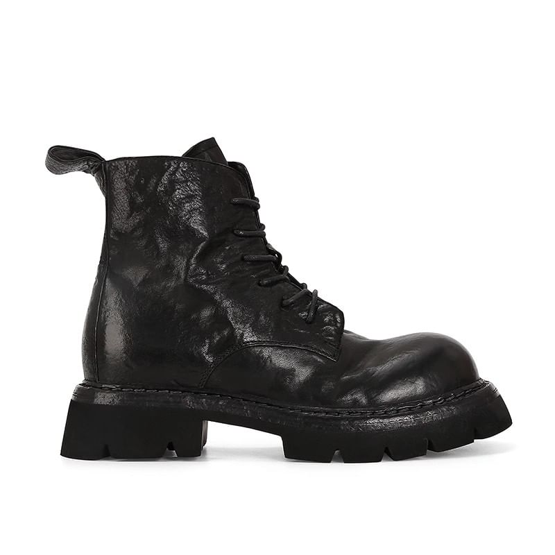 Boots Genuine Platform Lace-Up Short Plain Leather