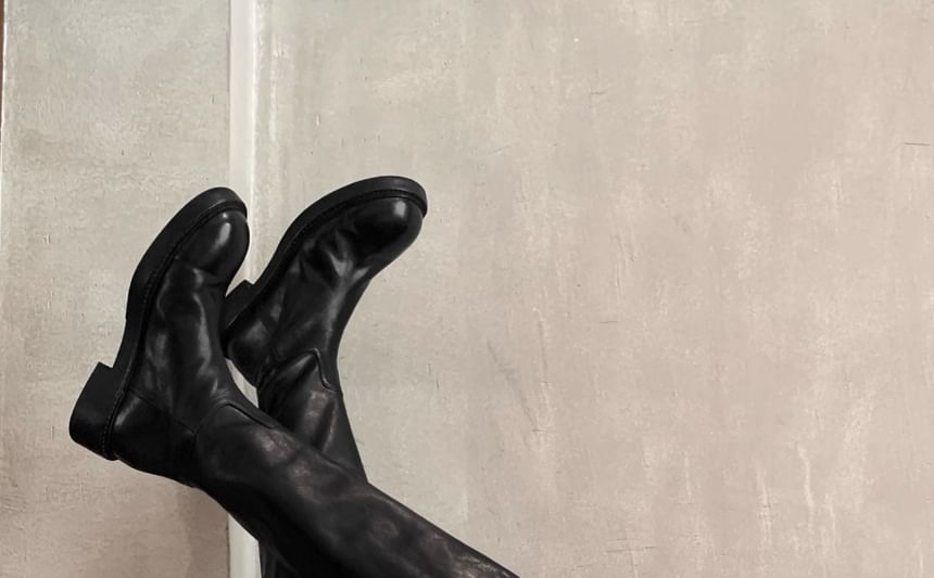 Leather Boots Platform Tall Genuine Zip-Up Plain