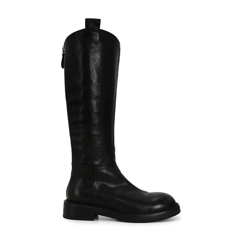 Leather Boots Platform Tall Genuine Zip-Up Plain