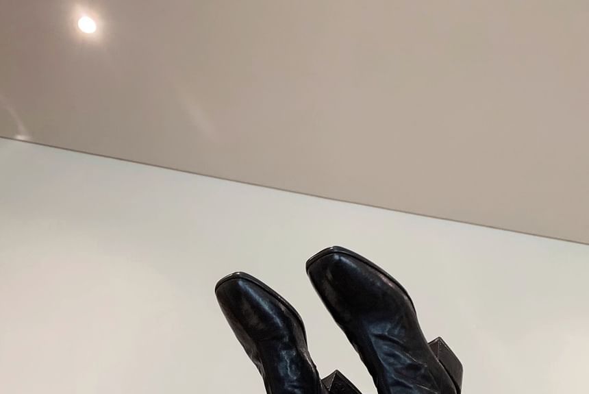 Chunky Heel Plain Zip-Up Genuine Leather Short Boots