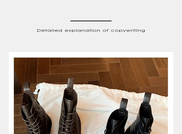 Genuine Boots Leather Short Platform Lace-Up Plain