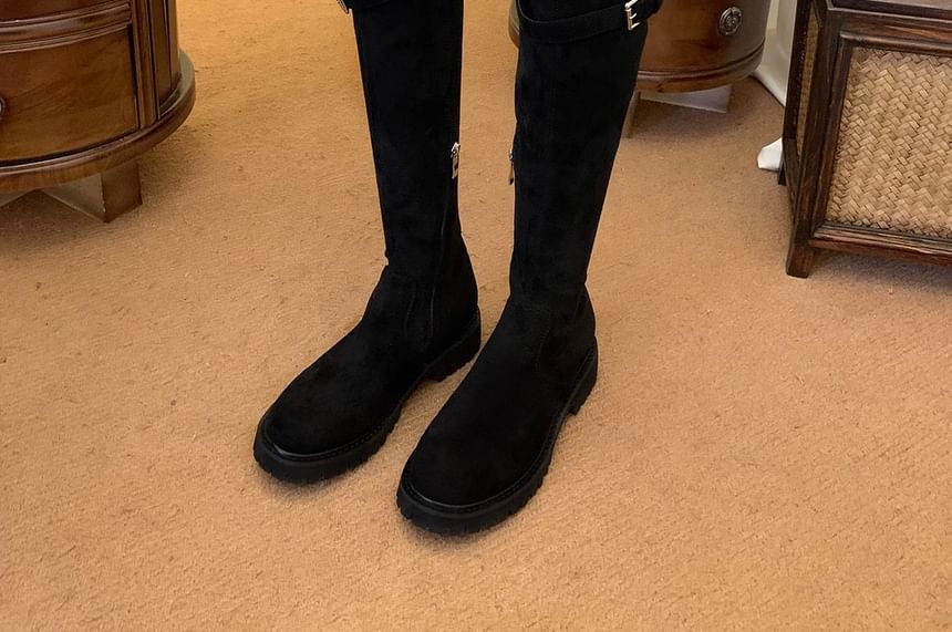 Over-the-Knee Boots Platform Buckled Plain