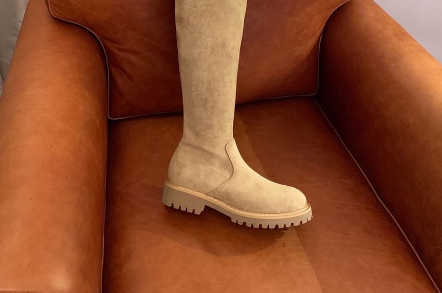 Over-the-Knee Boots Platform Buckled Plain