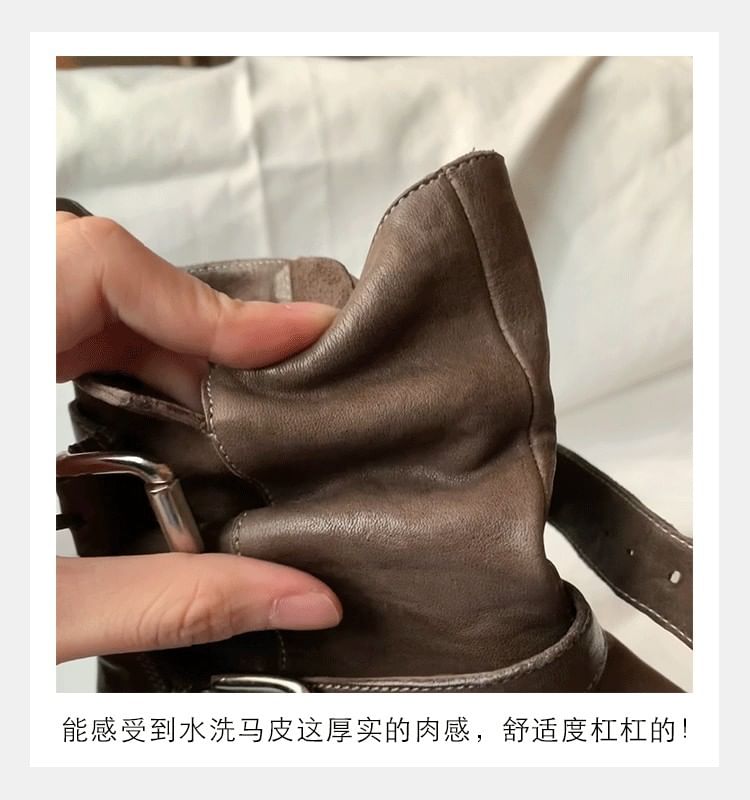 Platform Boots Genuine Leather Buckled Plain Short