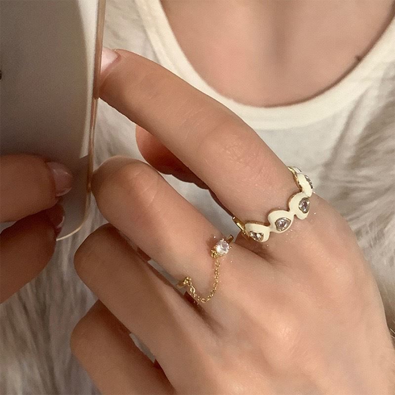 Heart Alloy Open Ring / Chain Accent Open Ring