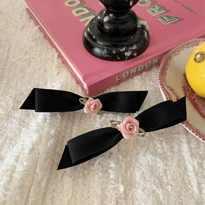 Rose Accent Bow Hair Clip