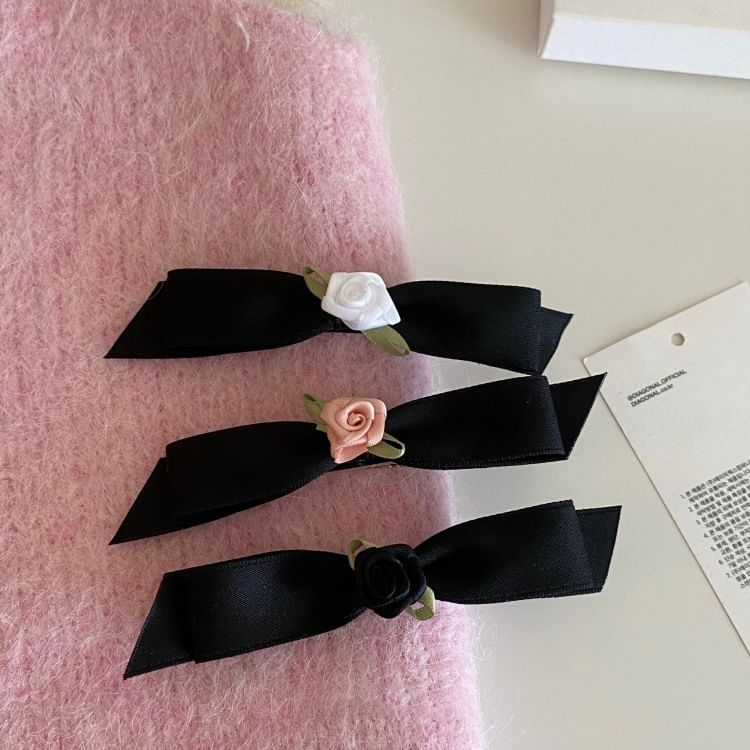 Rose Accent Bow Hair Clip