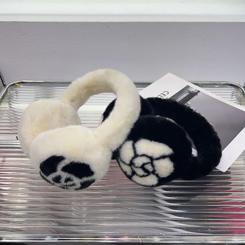 Print Floral / Bow Set Ear Scarf Muffs Fluffy