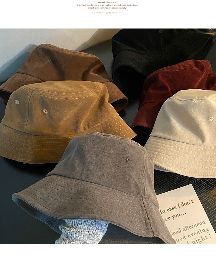 Faux Suede Plain Bucket Hat