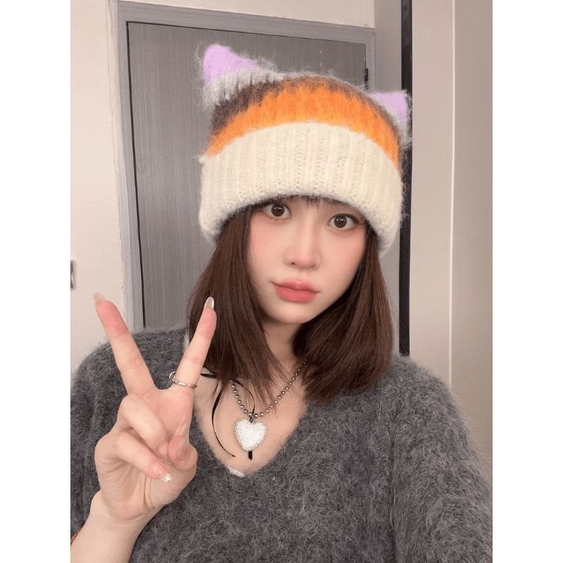 Cat Ear Color Block Beanie