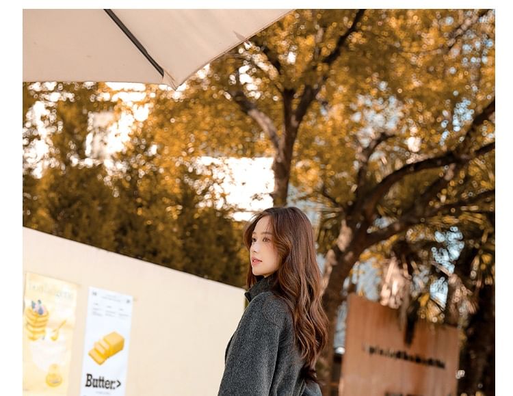 Set: Stand Collar Plain Button-Up Coat + Belt