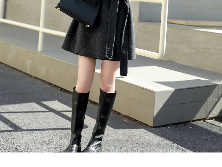 Set: Stand Collar Plain Button-Up Coat + Belt