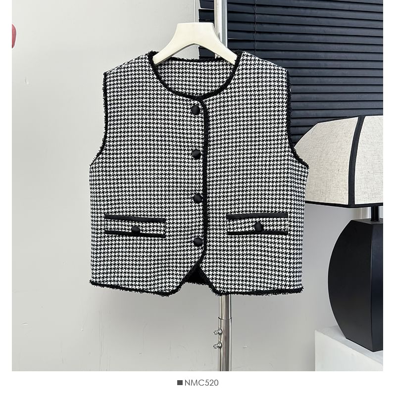 Set: Gingham Tweed Vest + Pleated A-Line Dress
